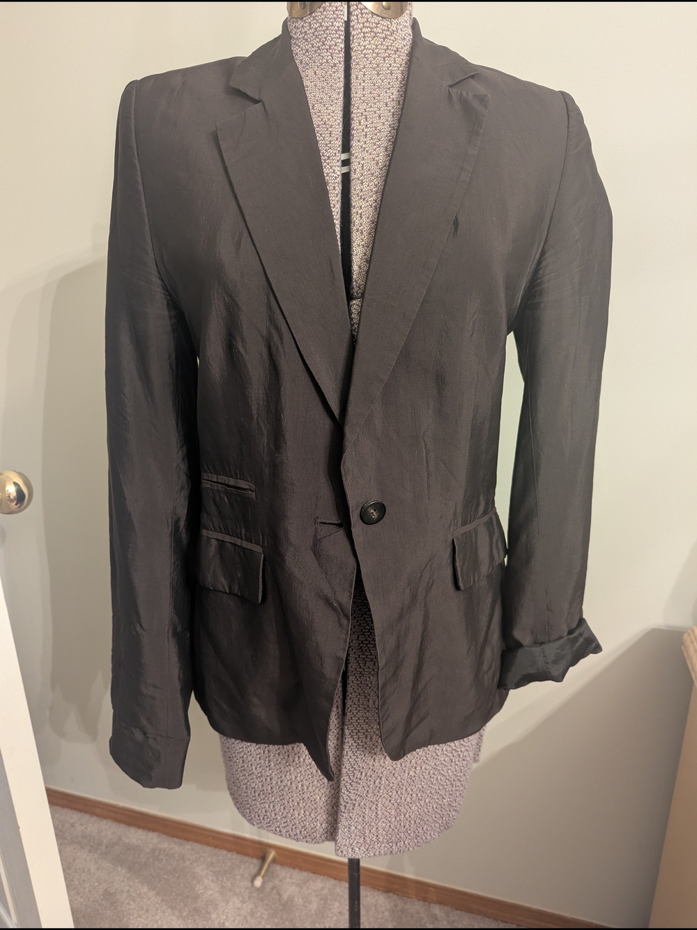 AllSaints Dark Brown Silk Single-Button Blazer